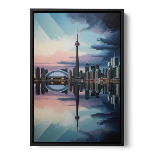 Toronto Cityscape Panorama - Black Framed Canvas Wall Art - Front