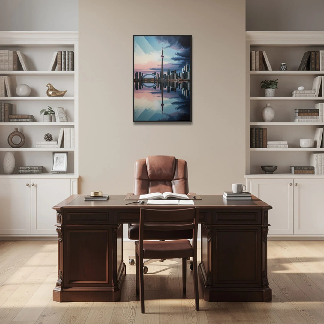 Toronto Cityscape Panorama - Black Framed Canvas Wall Art - Office - 24x36