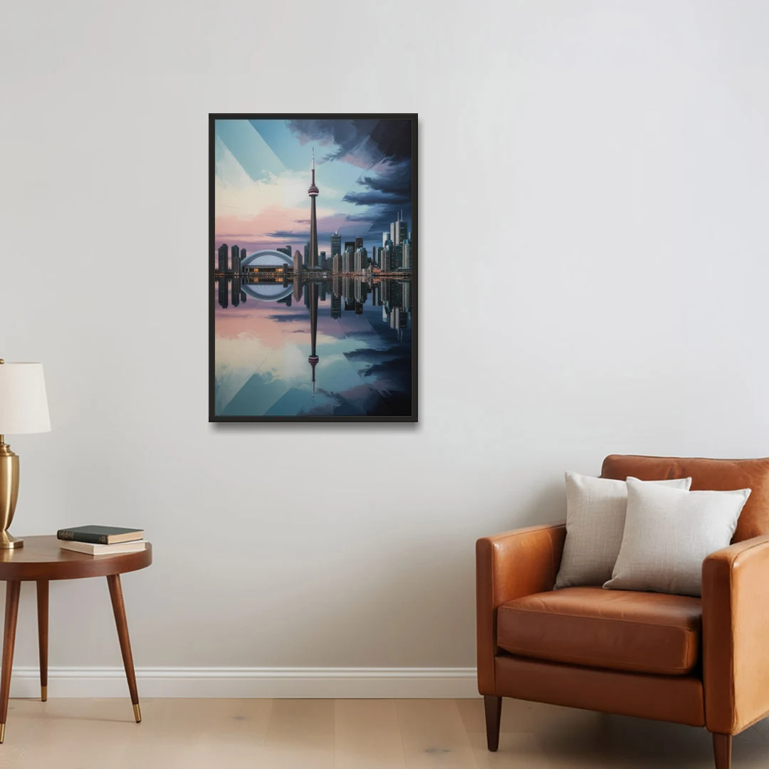 Toronto Cityscape Panorama - Black Framed Canvas Wall Art - Sofa - 24x36