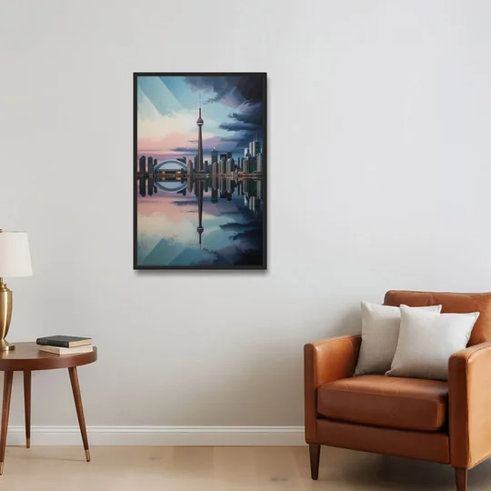 Toronto Cityscape Panorama - Black Framed Canvas Wall Art - Sofa - 24x36