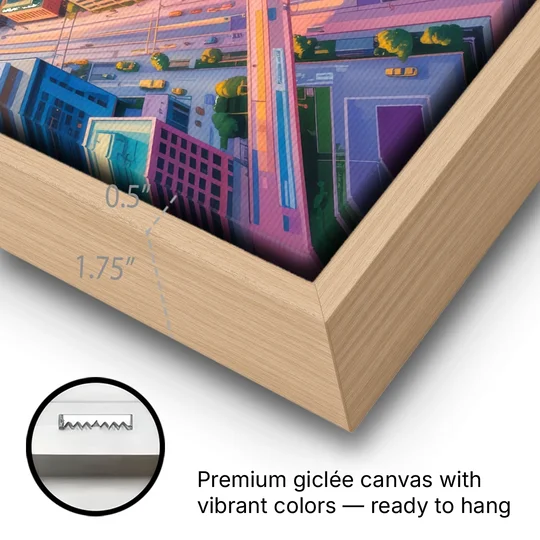 Toronto Financial District - Oak Framed Canvas Wall Art - Gallery Wrap Corner