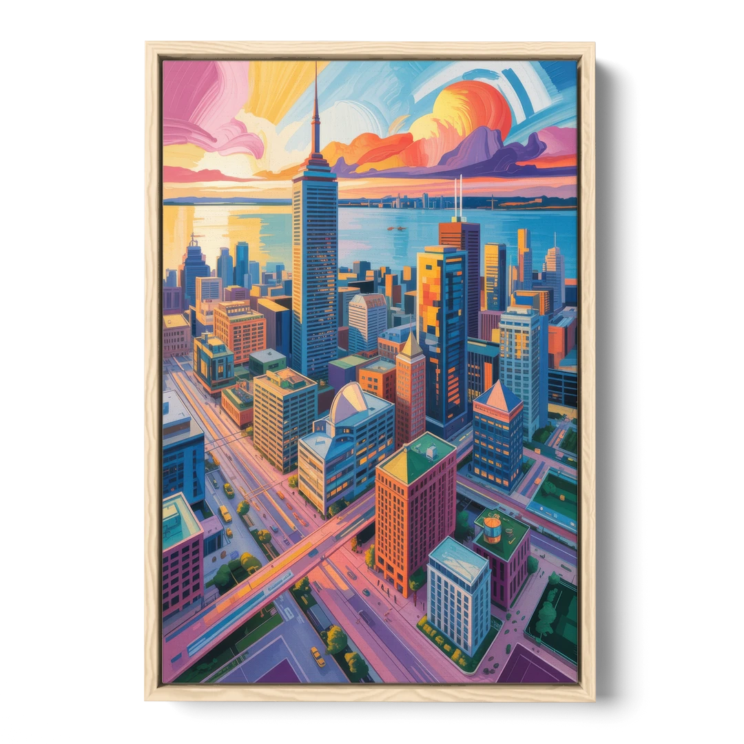 Toronto Financial District - Oak Framed Canvas Wall Art - Front