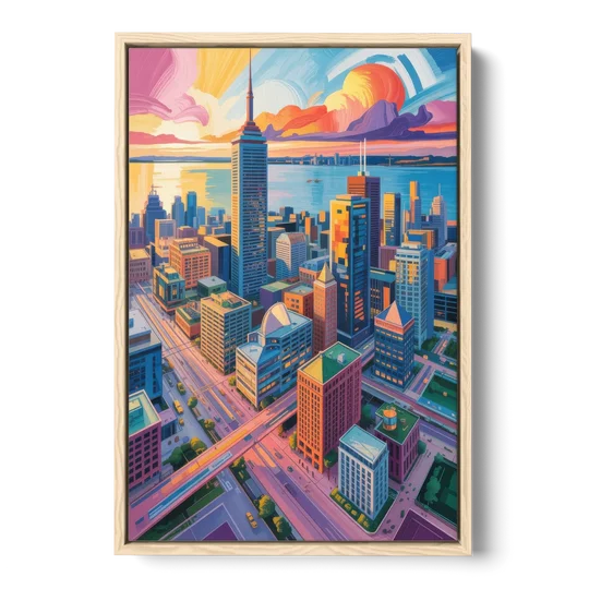 Toronto Financial District - Oak Framed Canvas Wall Art - Front
