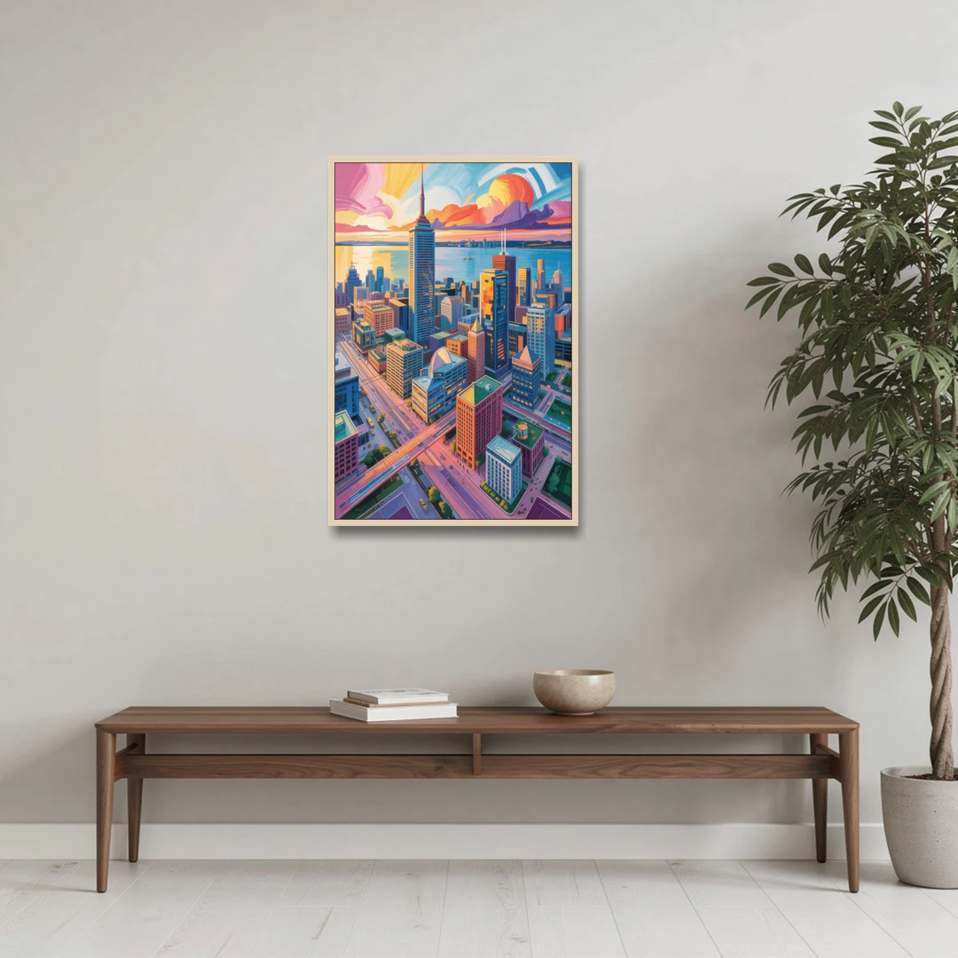 Toronto Financial District - Oak Framed Canvas Wall Art - Coffee Table - 24x36