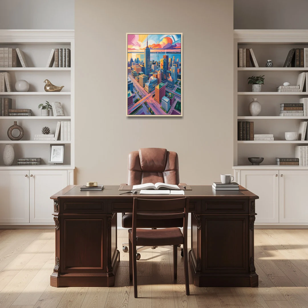 Toronto Financial District - Oak Framed Canvas Wall Art - Office - 24x36