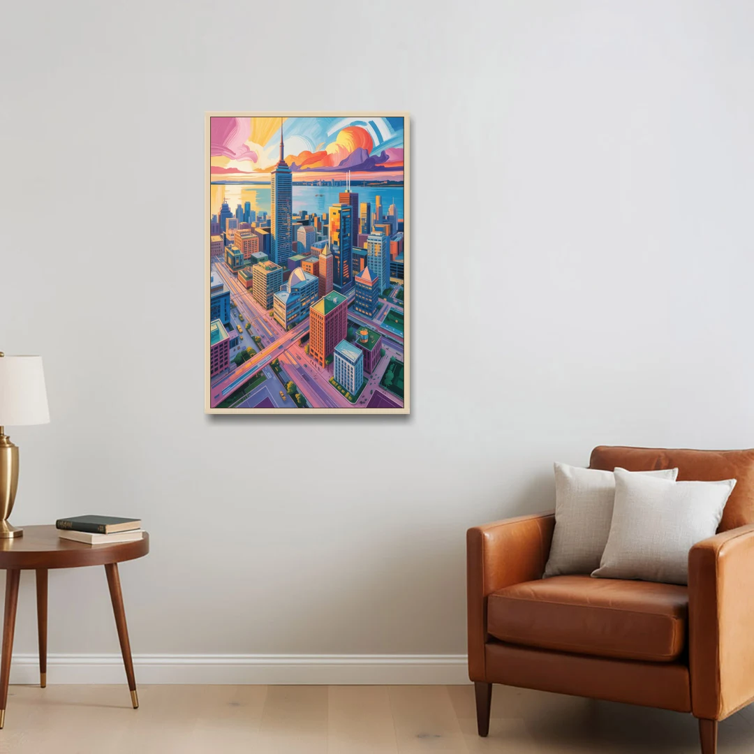 Toronto Financial District - Oak Framed Canvas Wall Art - Sofa - 24x36