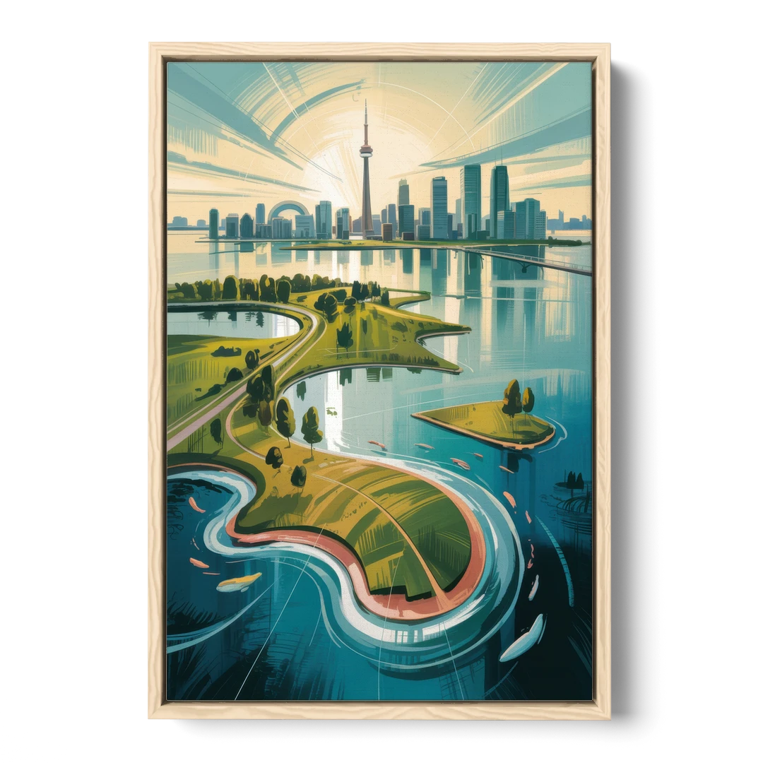 Toronto Island Aerial View - Oak Framed Canvas Wall Art - Front