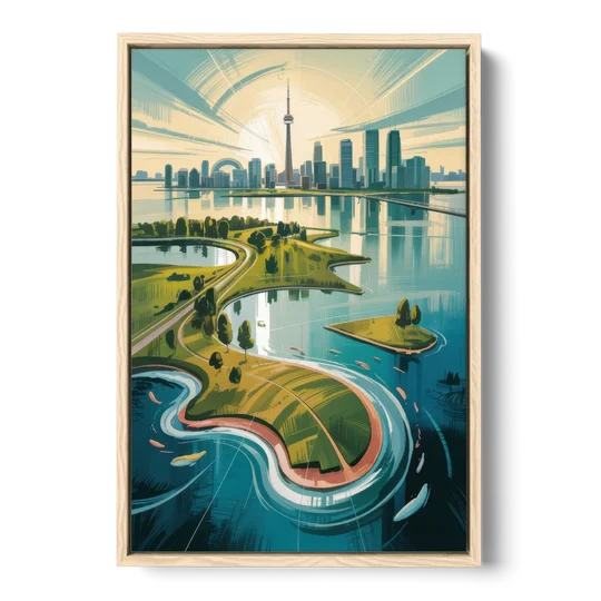 Toronto Island Aerial View - Oak Framed Canvas Wall Art - Front