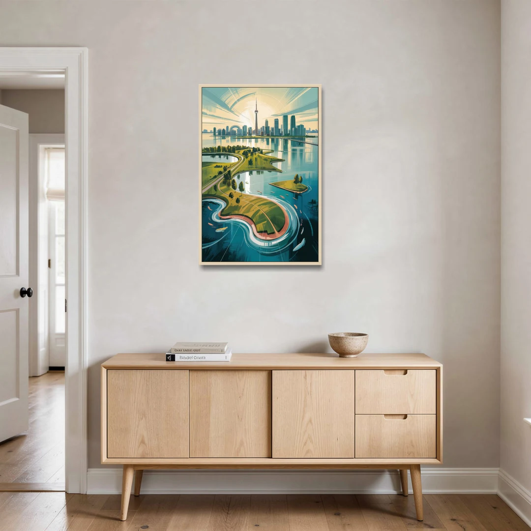 Toronto Island Aerial View - Oak Framed Canvas Wall Art - Coffee Table - 24x36