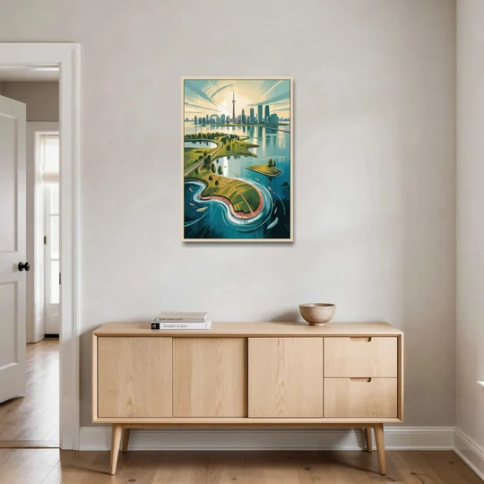 Toronto Island Aerial View - Oak Framed Canvas Wall Art - Coffee Table - 24x36
