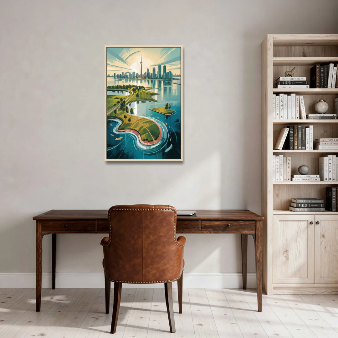 Toronto Island Aerial View - Oak Framed Canvas Wall Art - Office - 24x36