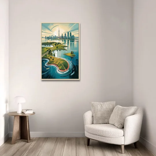 Toronto Island Aerial View - Oak Framed Canvas Wall Art - Sofa - 24x36