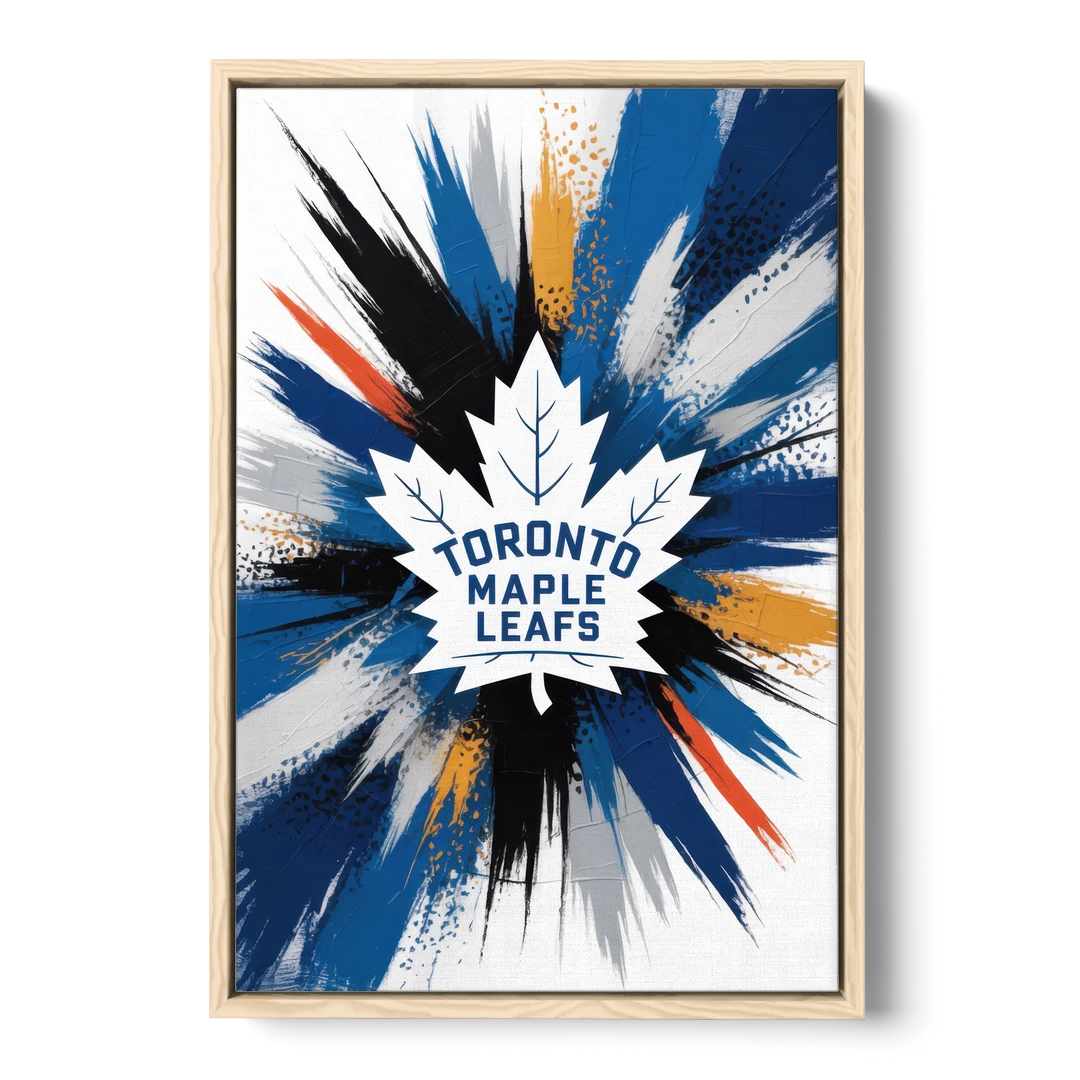 Toronto Maple Leafs Vibrant Abstract Wall Art - Oak Framed Canvas Wall Art - Front