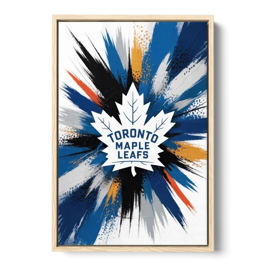Toronto Maple Leafs Vibrant Abstract Wall Art - Oak Framed Canvas Wall Art - Front