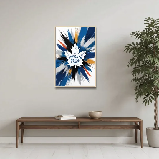 Toronto Maple Leafs Vibrant Abstract Wall Art - Oak Framed Canvas Wall Art - Coffee Table - 24x36