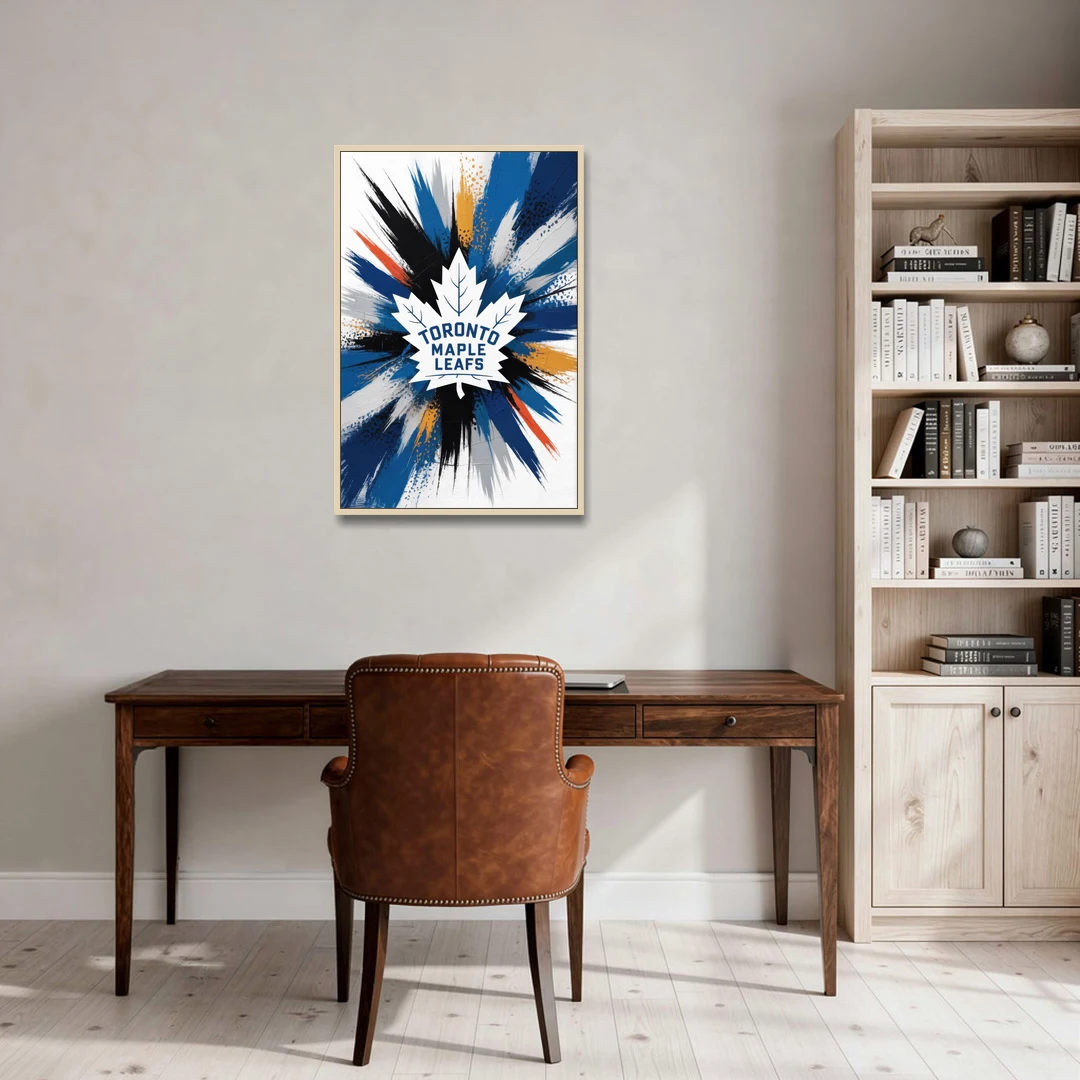 Toronto Maple Leafs Vibrant Abstract Wall Art - Oak Framed Canvas Wall Art - Office - 24x36