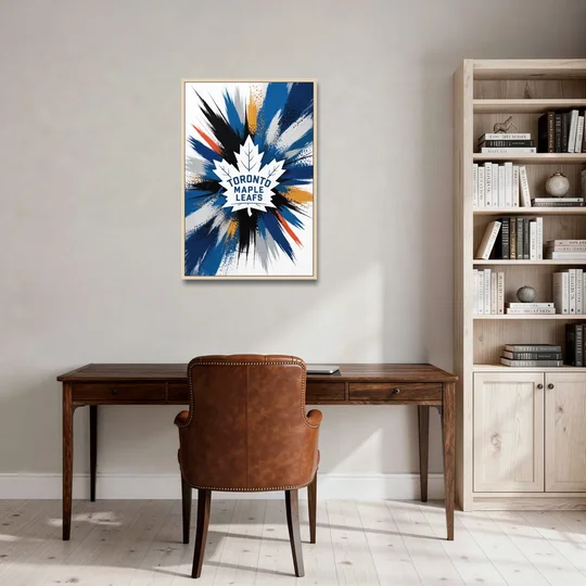 Toronto Maple Leafs Vibrant Abstract Wall Art - Oak Framed Canvas Wall Art - Office - 24x36