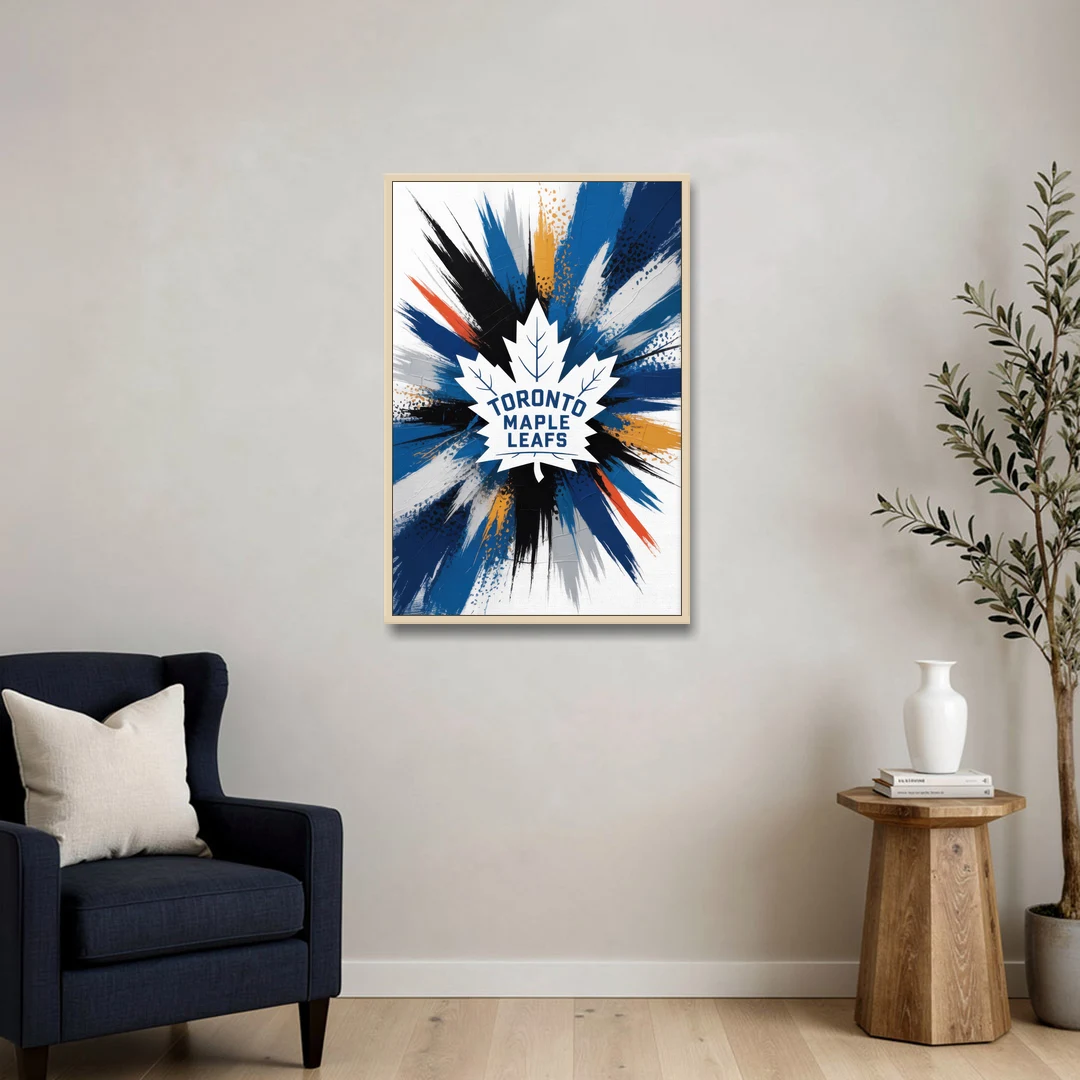 Toronto Maple Leafs Vibrant Abstract Wall Art - Oak Framed Canvas Wall Art - Sofa - 24x36