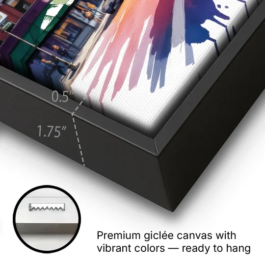 Toronto Queen Street West - Black Framed Canvas Wall Art - Gallery Wrap Corner