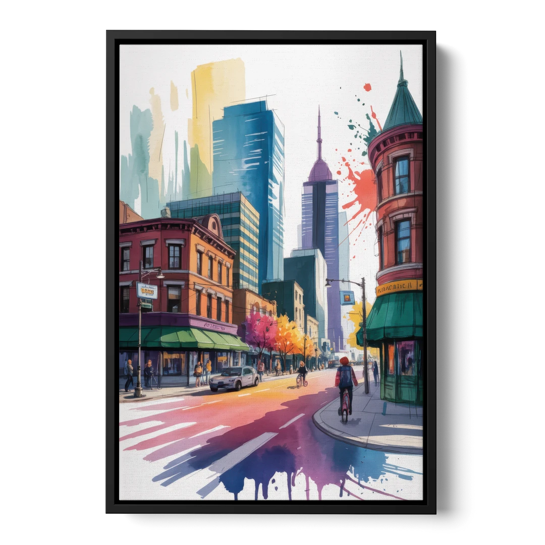 Toronto Queen Street West - Black Framed Canvas Wall Art - Front