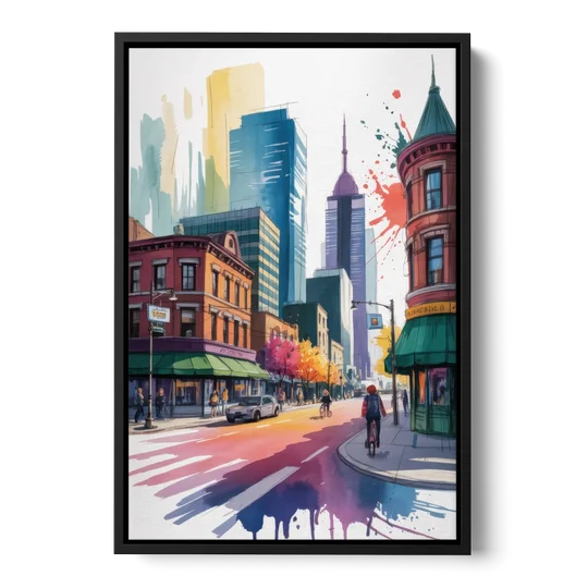 Toronto Queen Street West - Black Framed Canvas Wall Art - Front