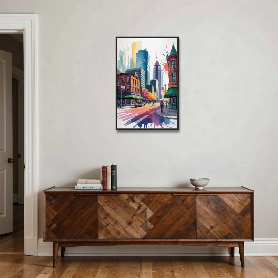 Toronto Queen Street West - Black Framed Canvas Wall Art - Coffee Table - 24x36