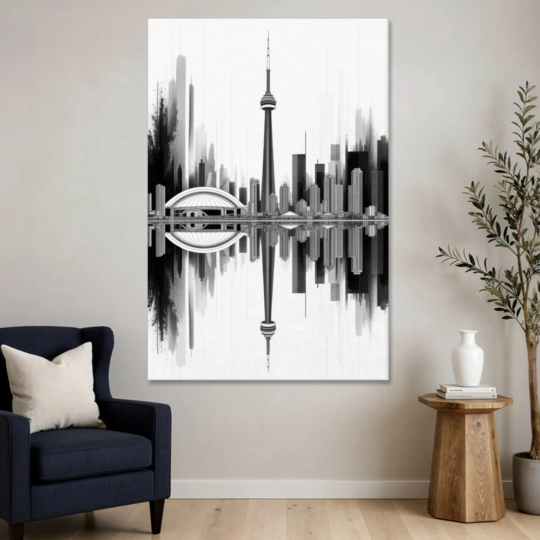 Toronto Skyline Black and White - Canvas Wall Art - Sofa - 40x60