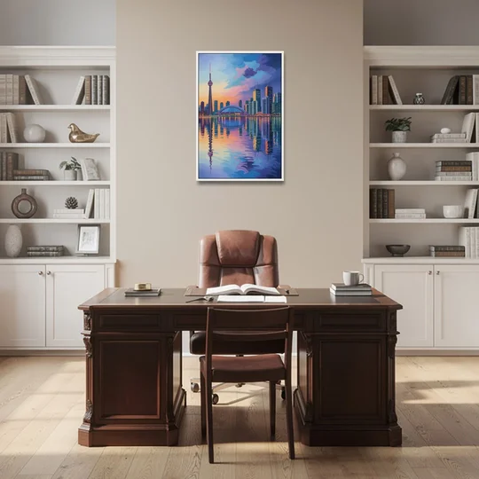 Toronto Skyline Evening Glow - White Framed Canvas Wall Art - Office - 24x36