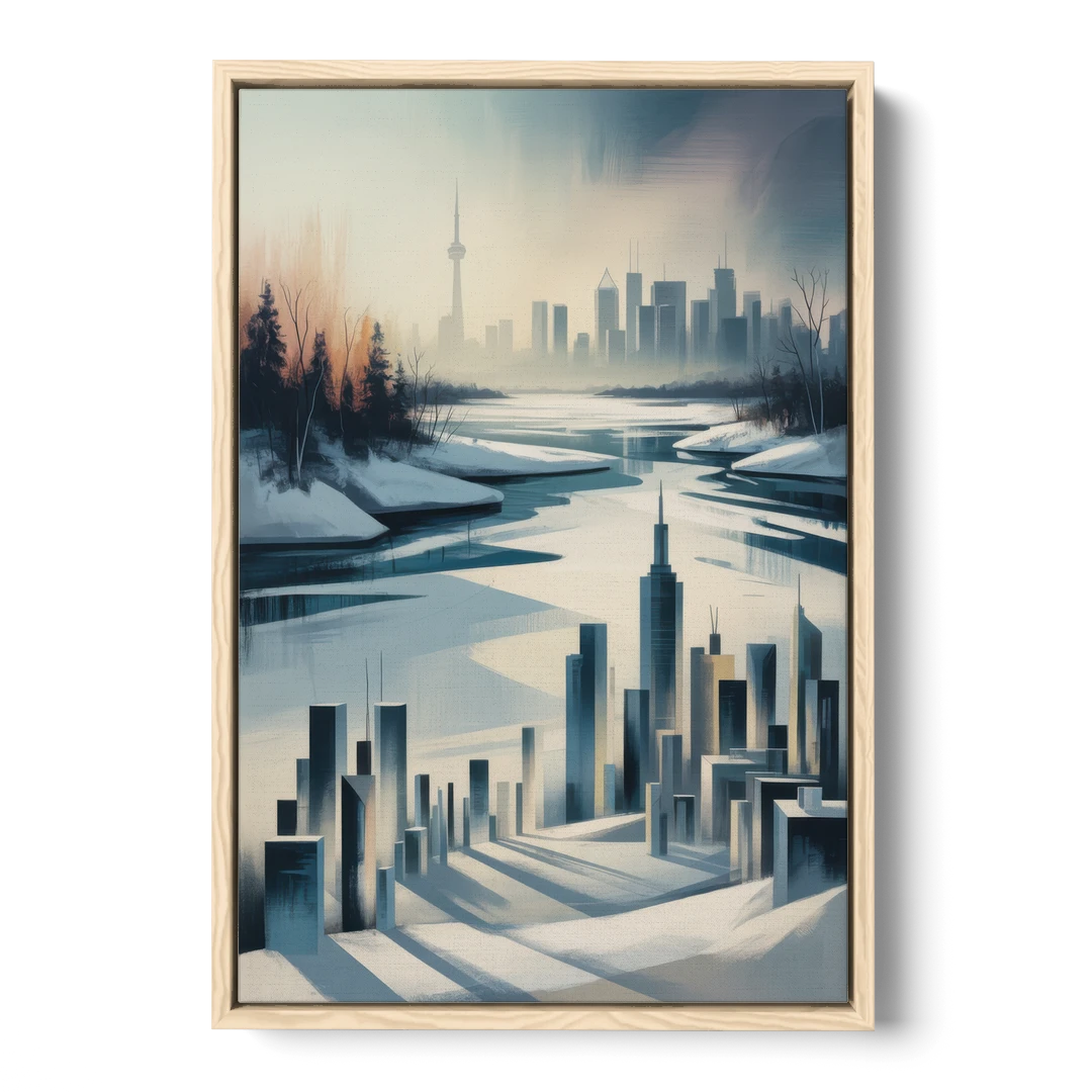 Toronto Winter Wonderland - Oak Framed Canvas Wall Art - Front