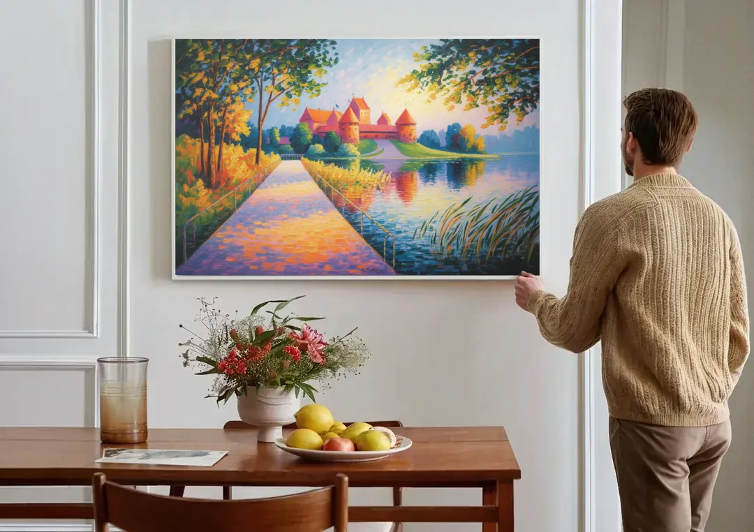 Trakai Castle canvas wall art above a dining table