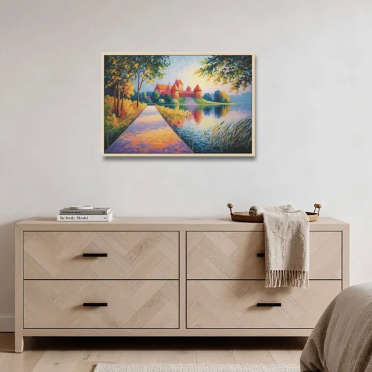 Trakai Castle - Oak Framed Canvas Wall Art - Coffee Table - 36x24