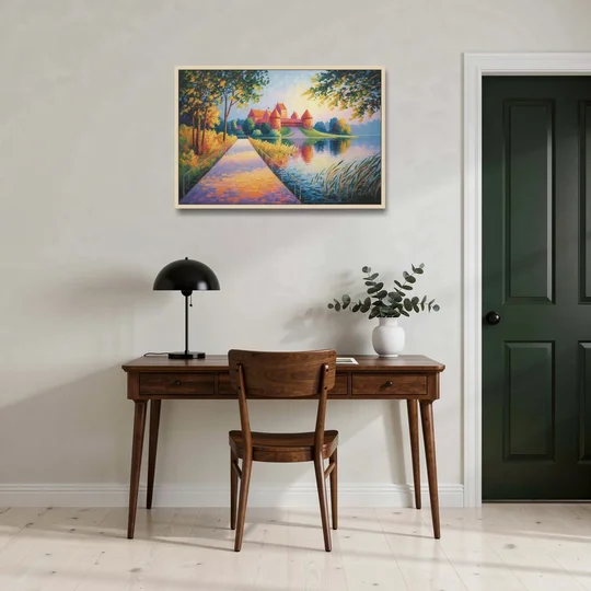 Trakai Castle - Oak Framed Canvas Wall Art - Office - 36x24