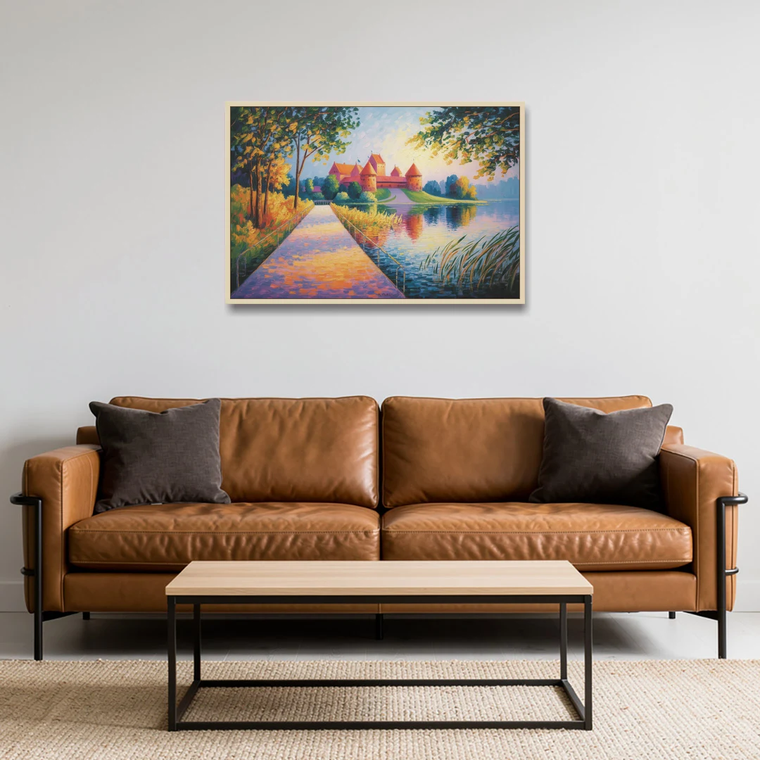 Trakai Castle - Oak Framed Canvas Wall Art - Sofa - 36x24