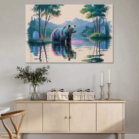Tranquil Bear by the Lake - Canvas Wall Art - Coffee Table - 60x40