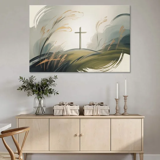 Tranquil Cross Minimalist Christian - Canvas Wall Art - Coffee Table - 60x40
