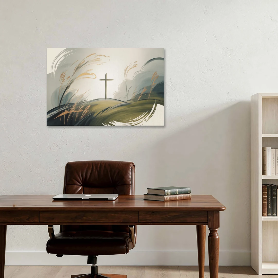 Tranquil Cross Minimalist Christian - Canvas Wall Art - Office - 36x24