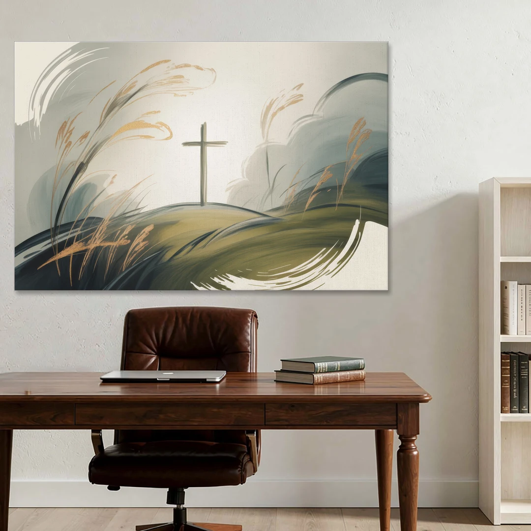 Tranquil Cross Minimalist Christian - Canvas Wall Art - Office - 60x40
