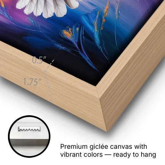 Tranquil Dove Peace - Oak Framed Canvas Wall Art - Gallery Wrap Corner