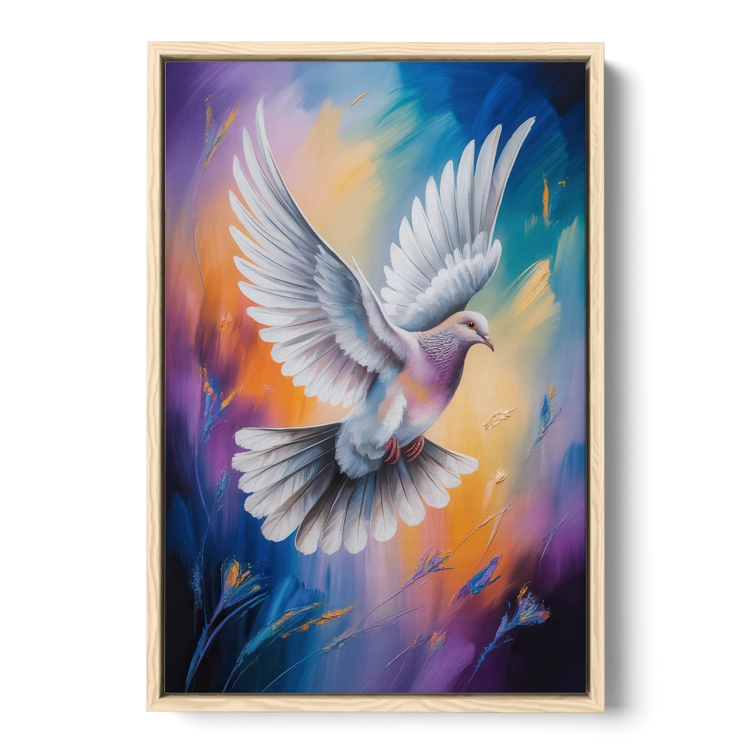 Tranquil Dove Peace - Oak Framed Canvas Wall Art - Front