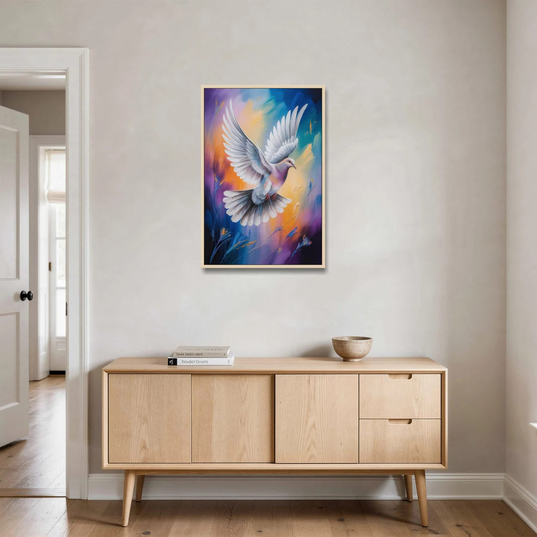 Tranquil Dove Peace - Oak Framed Canvas Wall Art - Coffee Table - 24x36