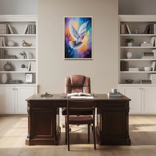Tranquil Dove Peace - Oak Framed Canvas Wall Art - Office - 24x36