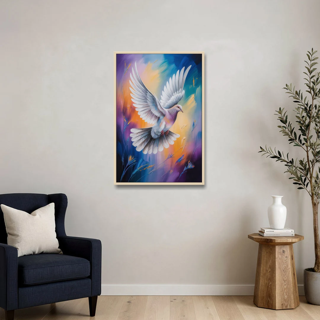 Tranquil Dove Peace - Oak Framed Canvas Wall Art - Sofa - 24x36