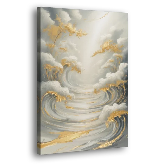Tranquil Elegance in White and Gold - Canvas Wall Art - Side