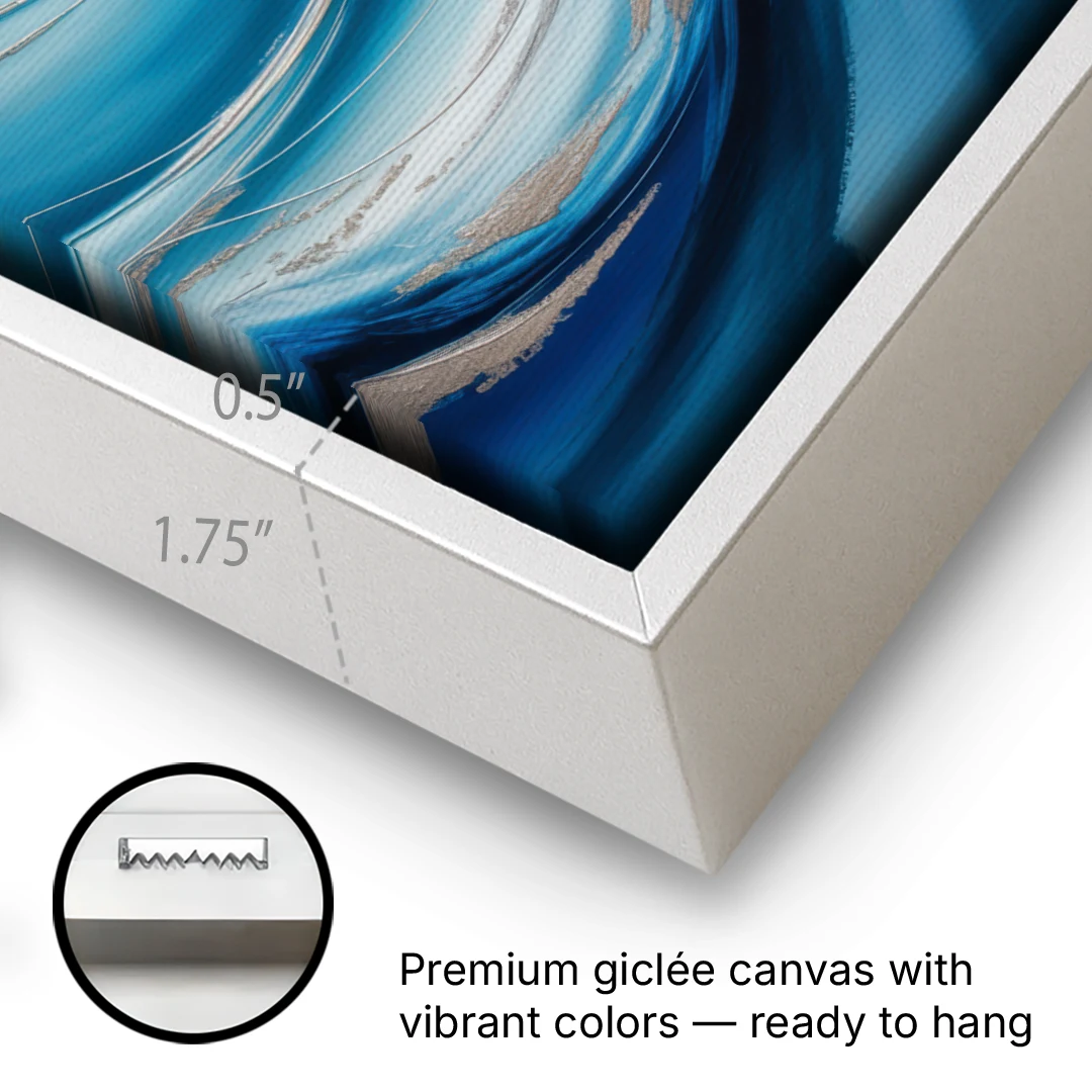 Tranquil Oceanic Movement Blue Abstract - White Framed Canvas Wall Art - Gallery Wrap Corner