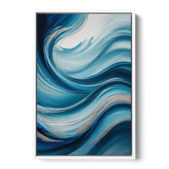 Tranquil Oceanic Movement Blue Abstract - White Framed Canvas Wall Art - Front