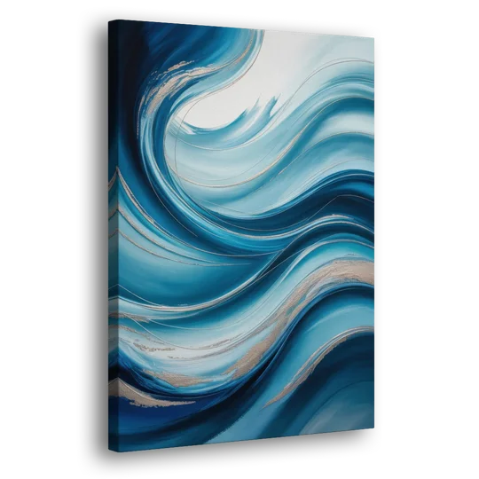 Tranquil Oceanic Movement Blue Abstract - Canvas Wall Art - Side