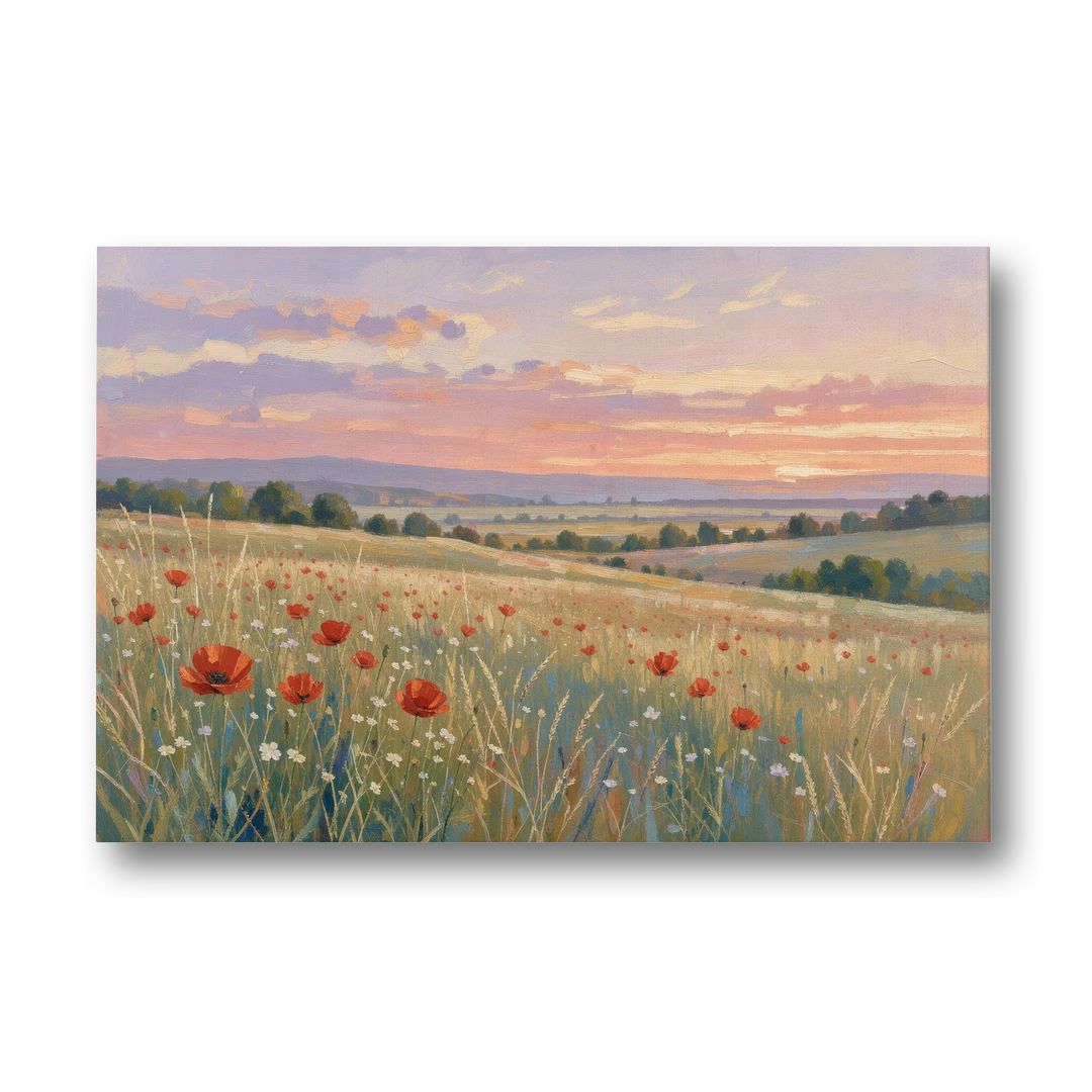 Tranquil Poppy Meadow at Lavender Dusk - Canvas Wall Art - Front