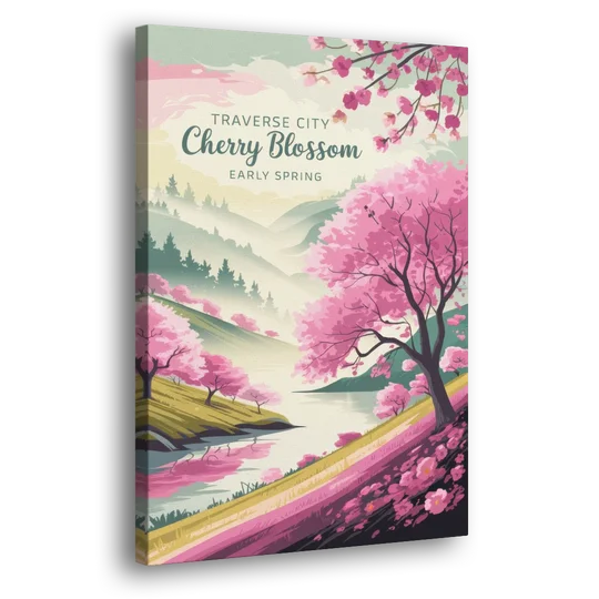Traverse City Cherry Blossom Landscape - Canvas Wall Art - Side