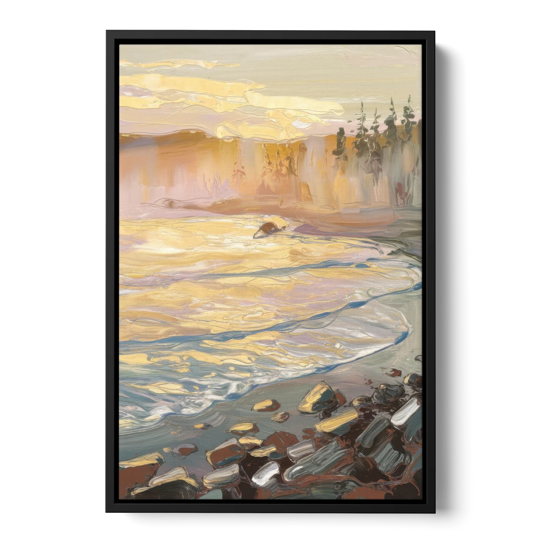 Traverse City Coastal Sunrise - Black Framed Canvas Wall Art - Front