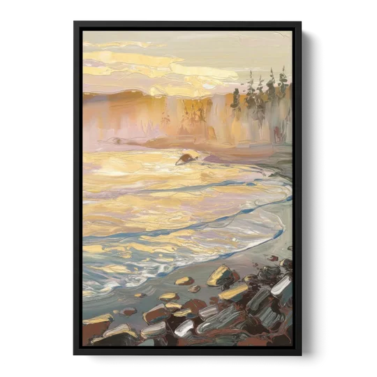 Traverse City Coastal Sunrise - Black Framed Canvas Wall Art - Front